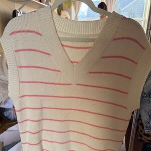 By Together Cream and Pink Striped V-Neck Sweater